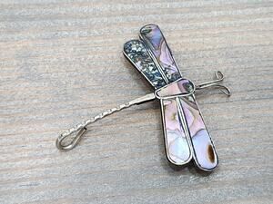 VINTAGE ALPACA SILVER MEXICO DRAGONFLY BROOCH